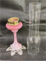 VTG Pink Art Glass Oil Lamp