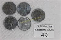 5 Steel Wheat Pennies - 1943