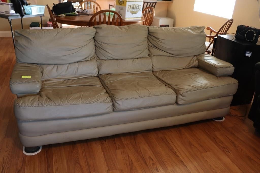 83" Gray Leather Sofa
