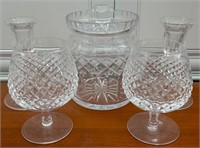 L - WATERFORD CRYSTAL SNIFTERS, BISCUIT JAR, MORE