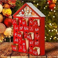Christmas Red Wooden Advent Calendar House with