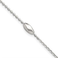 Silver Polished Fancy Beaded Link  Bracelet