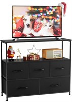 METAL AND FABRIC TV STAND WITH 5 DRAWERS, APPROX: