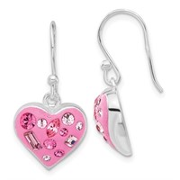 Sterling Silver Crystal  Pink Heart Earrings