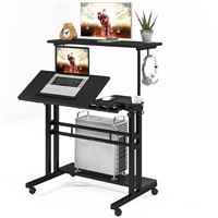 Autex Mobile Stand Up Desk with 3 Desktops,
