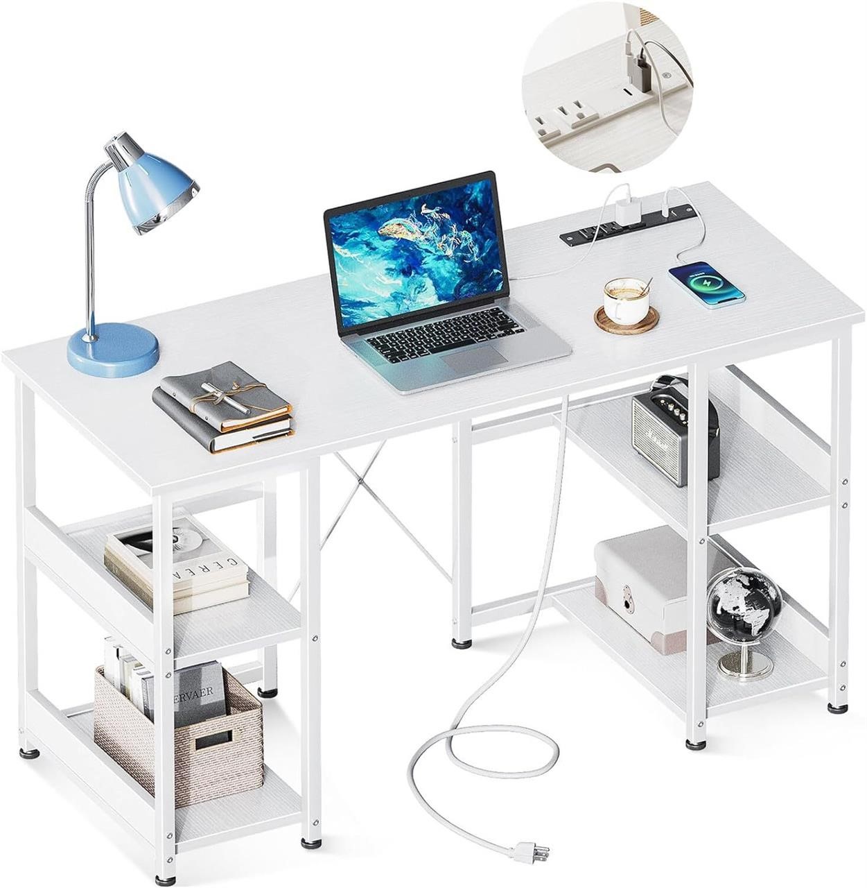 40 Desk with USB  Shelves  White