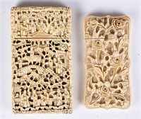 Group of 2 Bone Carved Card Cases