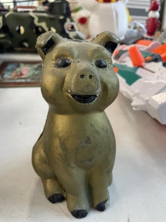vintage Pig bank with money in it