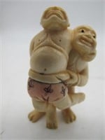 EARLY CARVED IVORY SUMO WRESTLERS NNETSUKE 2"