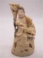 EARLY CARVED WHALES TOOTH WOMANON FOO DOG 4.5"