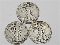 3- 1944 S Silver Walking Libery Half Dollar Coins