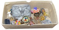 Assorted Lapel Pins and Belt Buckle