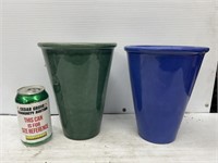 Decorative blue and green flower vases