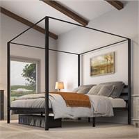 YITAHOME Metal Canopy Bed  14  King  Black