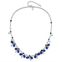 Silver Blue Crystal Lapis Amazonite Pearl Necklace