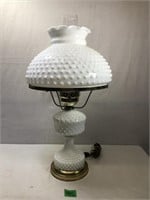 Antique Hobnail Milk Glass Electric Lamp