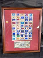 Framed 1976 Bicentennial $2 Bill & Stamps