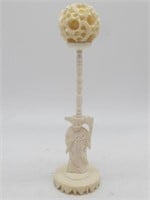 EARLY CARVED IVORY PUZZLE BALL W/ STAND ALL CLEAN
