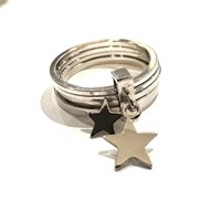 Sterling Silver Star Dangle Design Ring