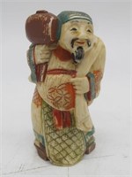 EARLY CARVED IVORY LARGE NETSUKE WOOD WORKER 2.5"