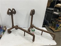 Cast iron American keyhole andirons pair