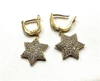 Silver Austrian Crystal Star Dangle Earrings