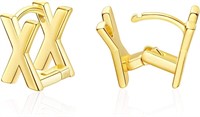 Chunky Gold Plated Initial Hoop Earrings for Women
