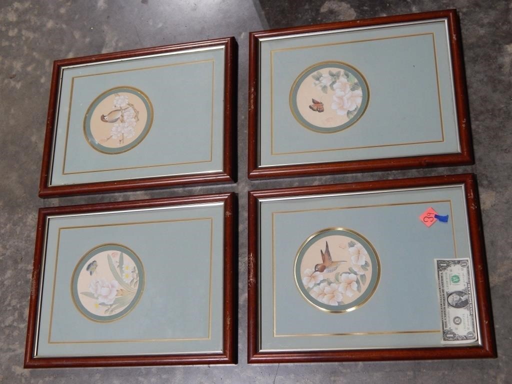 4ct Vintage Silk Paintings Framed & Signed 16"x12"