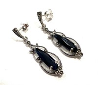 Silver Austrian Blue Crystal Marcasite Earrings