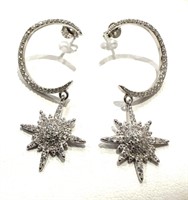 Silver Austrian Crystal Star Dangle Earrings