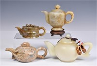 Group of 4 Jade/Stone Carved Teapots