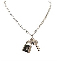 Sterling Silver Lock Key Fancy Link Necklace