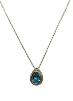 Sterling Silver Diamond Blue Topaz Necklace