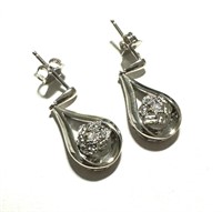 Sterling Silver .10 Ct Diamond Drop Earrings