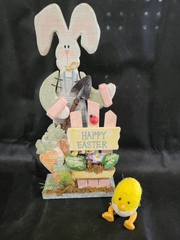 Wooden Easter Bunny Sign & Chick