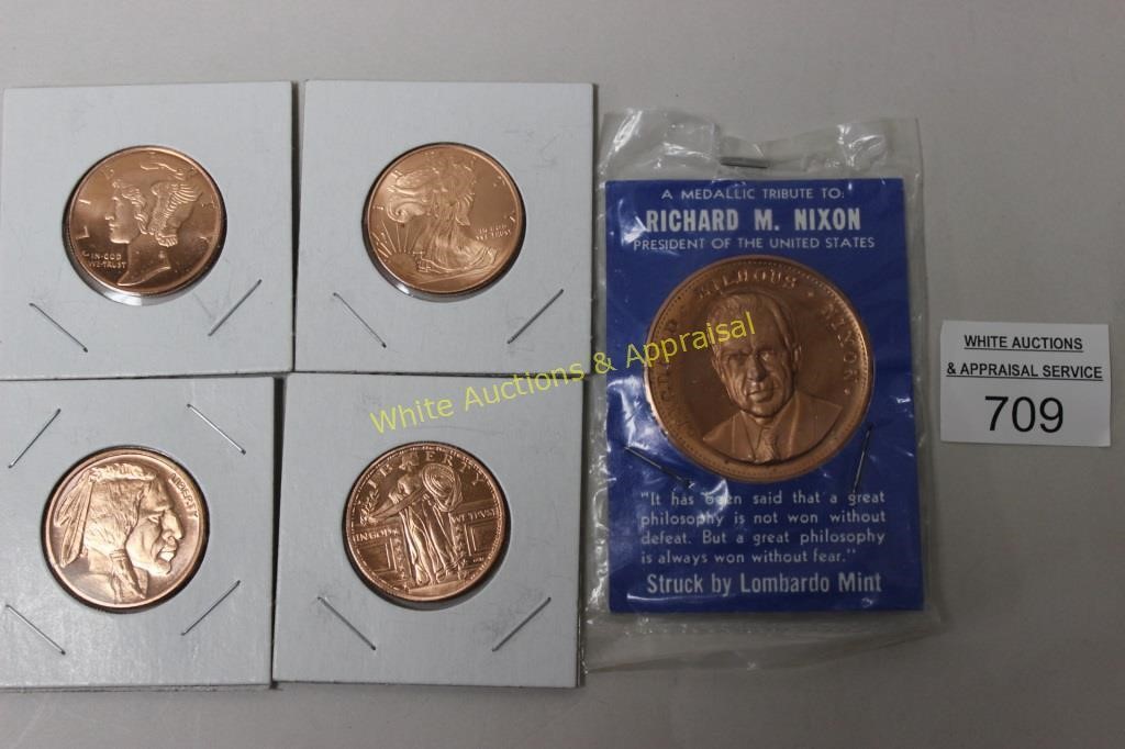 Copper Rounds (4) & Richard Nixon Medallion
