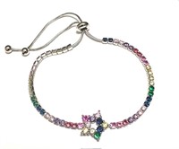 Silver Multi Gemstone Star Flower Bracelet