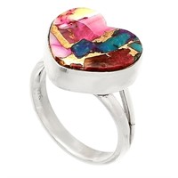 Silver Heart Kingman Pink Dahlia Turquoise Ring