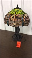 Dragonfly stained glass lamp w/hvy metal base ,