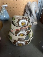 3 Small Hand Painted Nesting Bowls - Pottery