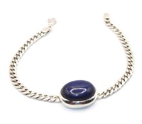Sterling Silver Cuban Link Lapis Lazuli Bracelet