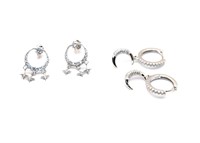 Silver Set Of 2 Moon & Star Dangle Earrings