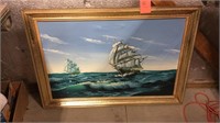 Framed painted ships at sea