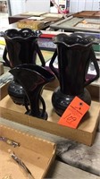 Black glass handled vases