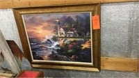 Framed Lighthouse shore painting