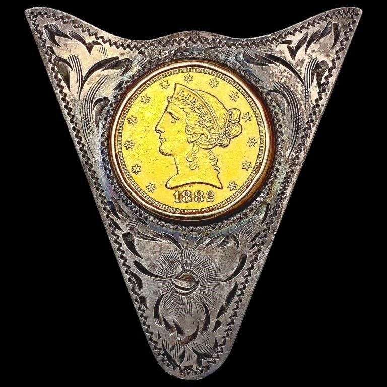 1882 $5 Gold Eagle Belt Buckle HIGH GRADE