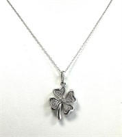 925 Silver .10 Ct Diamond Clover Flower Necklace