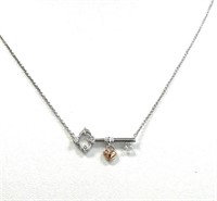 14 Kt & Sterling Silver Diamond Key Heart Necklace