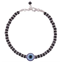 Sterling Silver Black Onyx Evil Eye Bead Bracelet