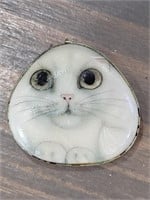 hand Painted, Artist Signed Cat Stone
